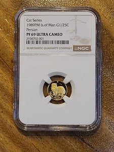 1989 Isle of Man Persian Cat 1/25 Gold Coin NGC PF69 - Picture 1 of 4
