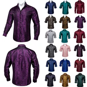 Mens Dress Shirt Long Sleeve Black Blue Paisley Casual Button Down Shirts 3XL - Picture 1 of 63