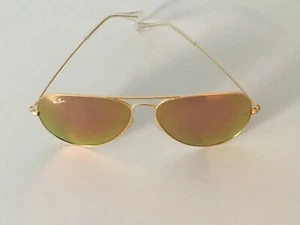 Ray Ban RB3026 Aviator Unisex Sunglasses 62MM Gold Frame /Rose Pink Mirror Lens - Picture 1 of 5