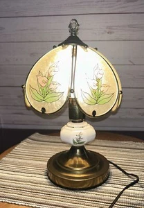 Vintage Calla Lilie Flora Muster 6 Panel Glasschirm Schreibtischlampe Porzellan Center - Bild 1 von 10