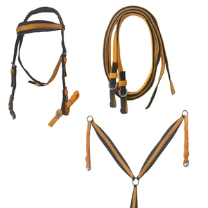 D.A. Brand Premium Orange/Black Nylon Bridle Set w/Breast Collar DA1155 - Picture 1 of 4