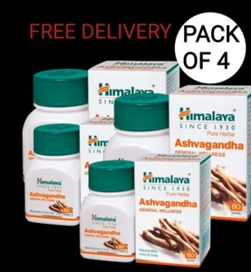 Himalaya Ashvagandha 60 Compresse Ringiovanisce Mente e Corpo Sollievo Stress Confezione da 4 - Foto 1 di 8