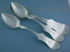 4 Early Coin Silver 8 5/8" Large Spoons RHODES circa 1800's - Picture 1 of 10