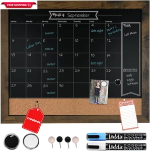 Chalkboard Calendar & Bulletin Combo Board - 18" X 24" Rustic Frame - W/Chalk Ma - Picture 1 of 8