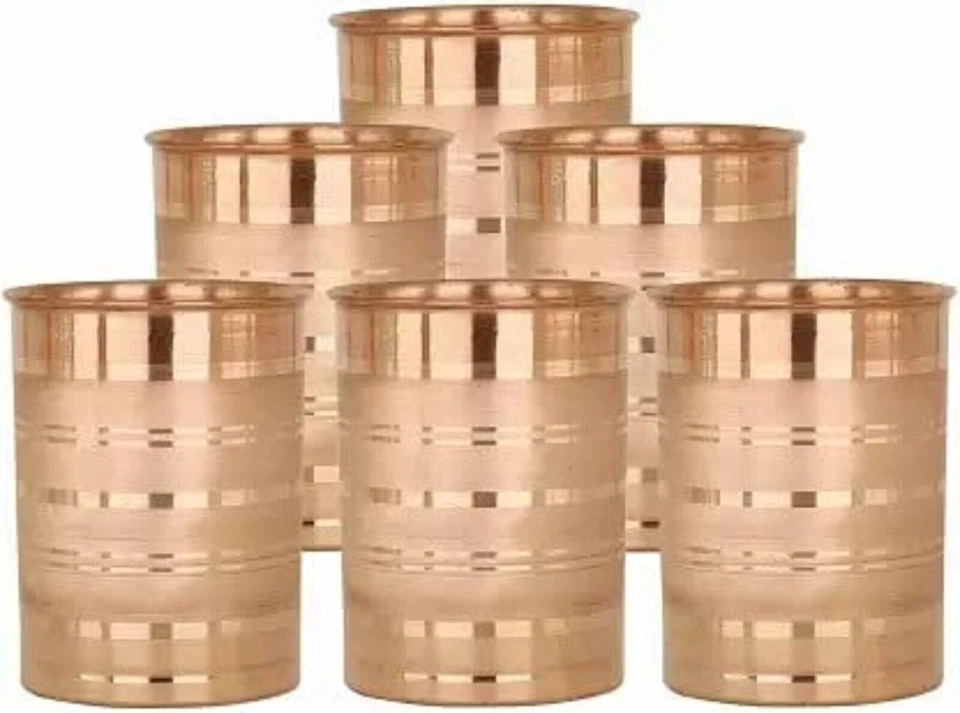 Paquete de 6 vasos de cobre lisos de vidrio de cobre vidrio de agua/jugo 300 ml Foto 1 de 4