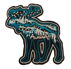 Alaska Northern Lights Aurora Moose Patch Iron On Backing - Picture 1 of 1
