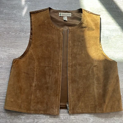 Chaqueta chaleco de cuero gamuza tostada vintage | Marsh Landing | Mediana Foto 1 de 4