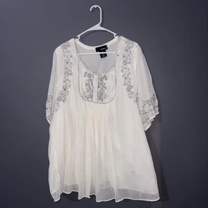 Top Campesino Denim 24/7 Mujer 26W Blanco Bordado Boho Country Coastal Vaquera - Imagen 1 de 9