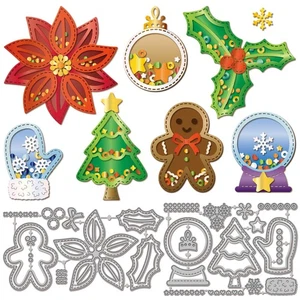 Christmas Poinsettia Shaker Cutting Dies Metal Crystal Ball Shaker Die Cuts C... - Picture 1 of 7