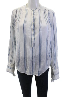 Blusa con botones de algodón a rayas con montura para mujer manga larga blanca bohemia talla M Foto 1 de 4