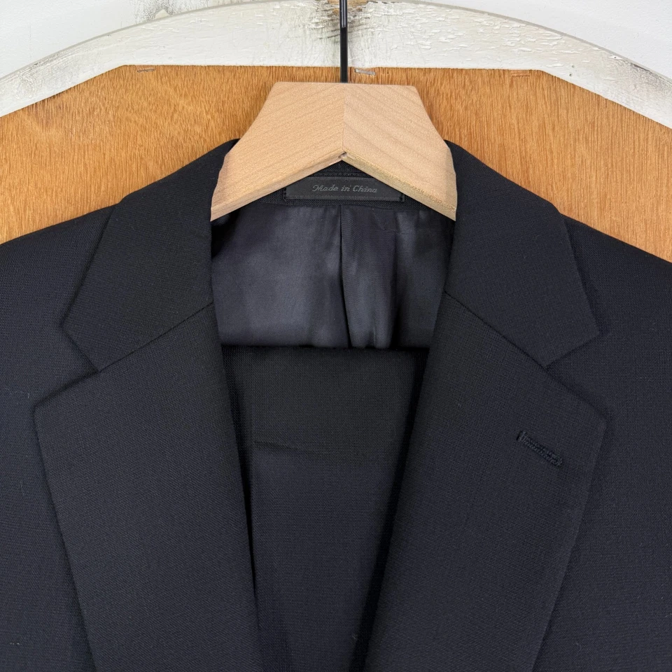 Traje Calvin Klein Para Hombre 44L Negro 2 Botones Mezcla Lana Pantalones 38x33 Frente Plano Foto 1 de 4