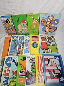 Children's VTG Playskool Wooden Puzzle Lot 17 Sesame Street Mickey Disney 80’s - Picture 1 of 5
