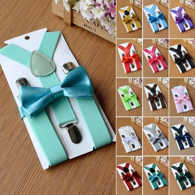 Set 2,5 cm bretelle fiocco cravatta ragazzo clip-on bretelle elastiche accessori abbinati - Immagine 1 di 4