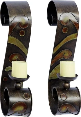 Candle Holder Wall Sconce 2PC-Set Iron Scrollwork Frame Home Decor Accent Piece - Image 1 of 4