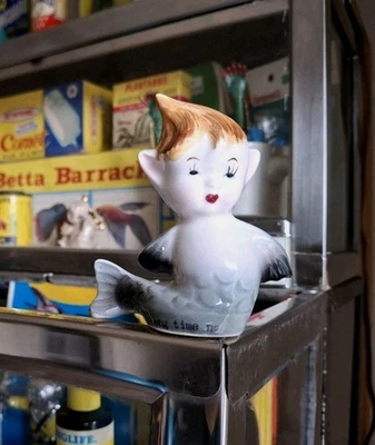 Pecera acuario vintage años 50 cerámica cola gris fantasía renacuajo sirena Foto 1 de 4