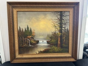 Ölgemälde Bill Atkinson Wald Landschaft Hütte 31” x 27” Echtheitszertifikat 319394 - Bild 1 von 11
