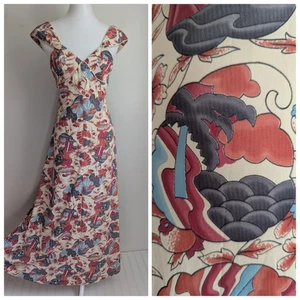 Vintage 1970s Maxi Dress 40s Vibe Tropical Novelty Retro Disco Mod Boho 4 XS - Picture 1 of 15