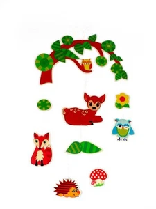 Wood Decoration Mobile Forest Animals Bxlxh 10 1/4x0 1/8x16 17/32in New Deer - Picture 1 of 1