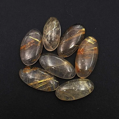 Natural Golden Rutile Quartz Oval Cabochon 13*26-16*28 MM 58 CT 3 Pcs - Image 1 of 3