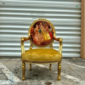 Mustard Velvet Chair with Gold Leaf Details French Style Rococo Baroque - Picture 1 of 13