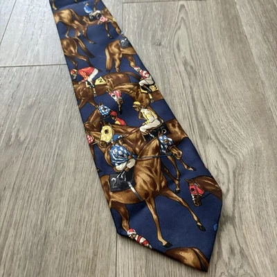 Polo Vintage por Ralph Lauren Corbata Caballo Ecuestre 100% Seda Big Pony Hecho a Mano Foto 1 de 4