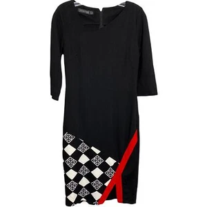 HOMEYEE Women's Cocktail Patchwork Geometric Midi Career Geo Dress Black 6 - Picture 1 of 5