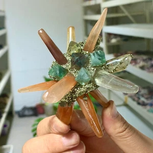 104G Coexistence of natural quartz and pyrite fluorite crystal clusters - Bild 1 von 10