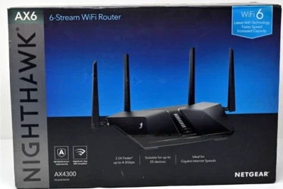 NETGEAR RAX45-100NAS Nighthawk AX6 6-Stream AX4300 WiFi 6 Router New Open Box - Image 1 of 4