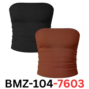 OQQ Womens 2 Pc Tube Tops Strapless Basic Sleeveless Stretch Classic-Fit Shirt L - Picture 1 of 7