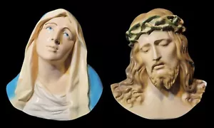 2 Antique Cast Wall Hanging Religious Jesus Christ And Virgin Mother Mary Bust - Picture 1 of 7