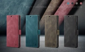 For Samsung Galaxy S25/24/23 Shockproof Retro Frosted Wallet Soft Leather Case - Picture 1 of 57