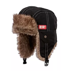 Japanese Style Trapper Hat Faux Fur Sherpa Hat Ushanka Aviator Ski Vegan Black - Picture 1 of 7