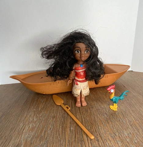 Disney 6” Princess Moana Petite Adventure Doll Figure Boat Hei Hei Lot Cover