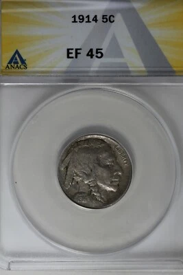 1914  .05  ANACS  EF 45  Buffalo Nickel, Indian Nickel, 5 Cent Piece - Image 1 of 2