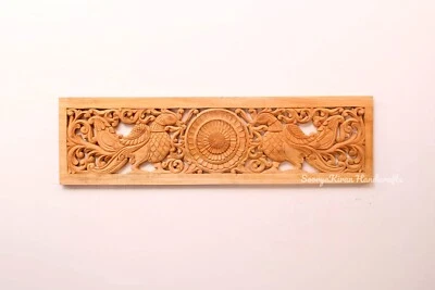 Panel de pared de madera dintel pavo real pájaro mandala talla vintage hogar jardín decoración Foto 1 de 4