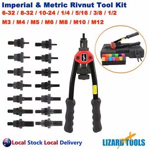 Imperial Metric Rivnut Riveter Rivet Nut Nutserts Gun Riveting Tool Kit Nutsert - Picture 1 of 9