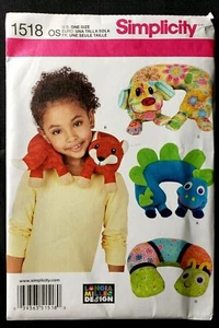 SIMPLICITY 1518 ONE SIZE NIB CHILD'S ANIMAL NECK PILLOWS 37 PIECES - Picture 1 of 2