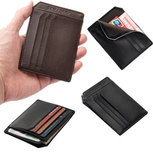 Hombres Soft Leather Small Wallet Credit ID Card Holder Mini Pocket Purse Coin Case - Imagen 1 de 13