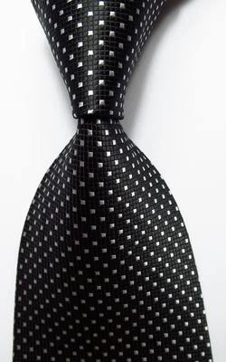 New Classic Checks Black White JACQUARD WOVEN 100% Silk Men's Tie Necktie - Image 1 of 2