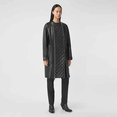 NUEVO BURBERRY Mujer UNI LUSHILL Negro Acolchado Cuero Abrigo Largo Chaqueta 8US L XL Foto 1 de 4