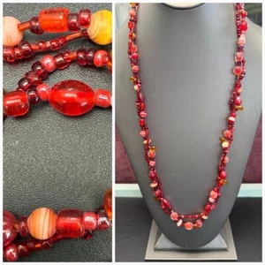Collana vintage, 30” arte, vetro intrecciato rossastro vortice filo di perline 30” - Foto 1 di 8