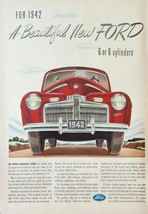 Anuncio vintage 1941 para un Ford 1942 rojo 6 u 8 cilindros coche hermoso nuevo - Imagen 1 de 1