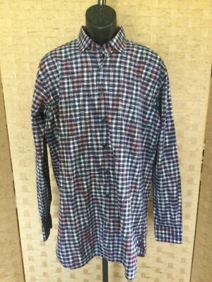 Camisa Luchiano Visconti Negra Para Hombre LT L Alta Tattersall Estampado en Zigzag Puño Abatible Foto 1 de 4
