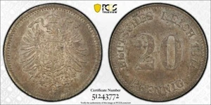 1874-E Germany 20 Pfennig PCGS MS62 Lot#G9346 Silver! Nice UNC! J-5 - Picture 1 of 4