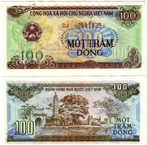 Banknote - Vietnam 1991, 100 Dong, P105b UNC, Ho Chi Minh (F) Temple & pagoda(R) - Foto 1 di 1