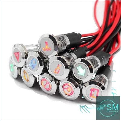 14mm SILVER FACE LED Indicator Warning Light Lamp 6-32V Pilot Panel Dash Car - image 1 of 4