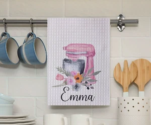 Personalisiertes hochwertiges Geschirrtuch, rosa Motiv Design Waffeltuch, einzigartiges Geschenk - Bild 1 von 2