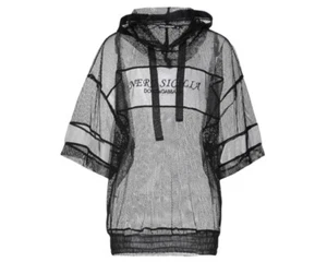 DOLCE & GABBANA Black Sicily Net Sweatshirt Hooded Top Blouse Size 38IT UK6 XS - Picture 1 of 12