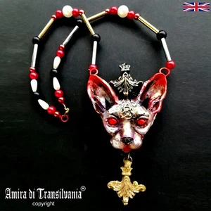 luxury jewelry simulated pearl gold silver precious stones necklace sphynx cat 4 - Picture 1 of 12