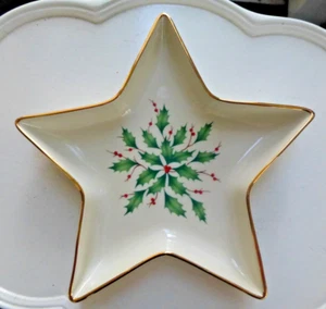 LENOX Holiday Christmas Star Candy Dish with 24 K Gold Trim - Picture 1 of 4